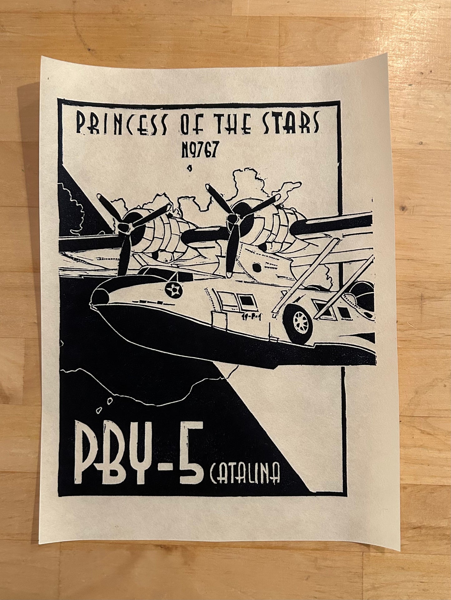 PBY Catalina "Princess of the Stars" Limited Edition Linocut Print
