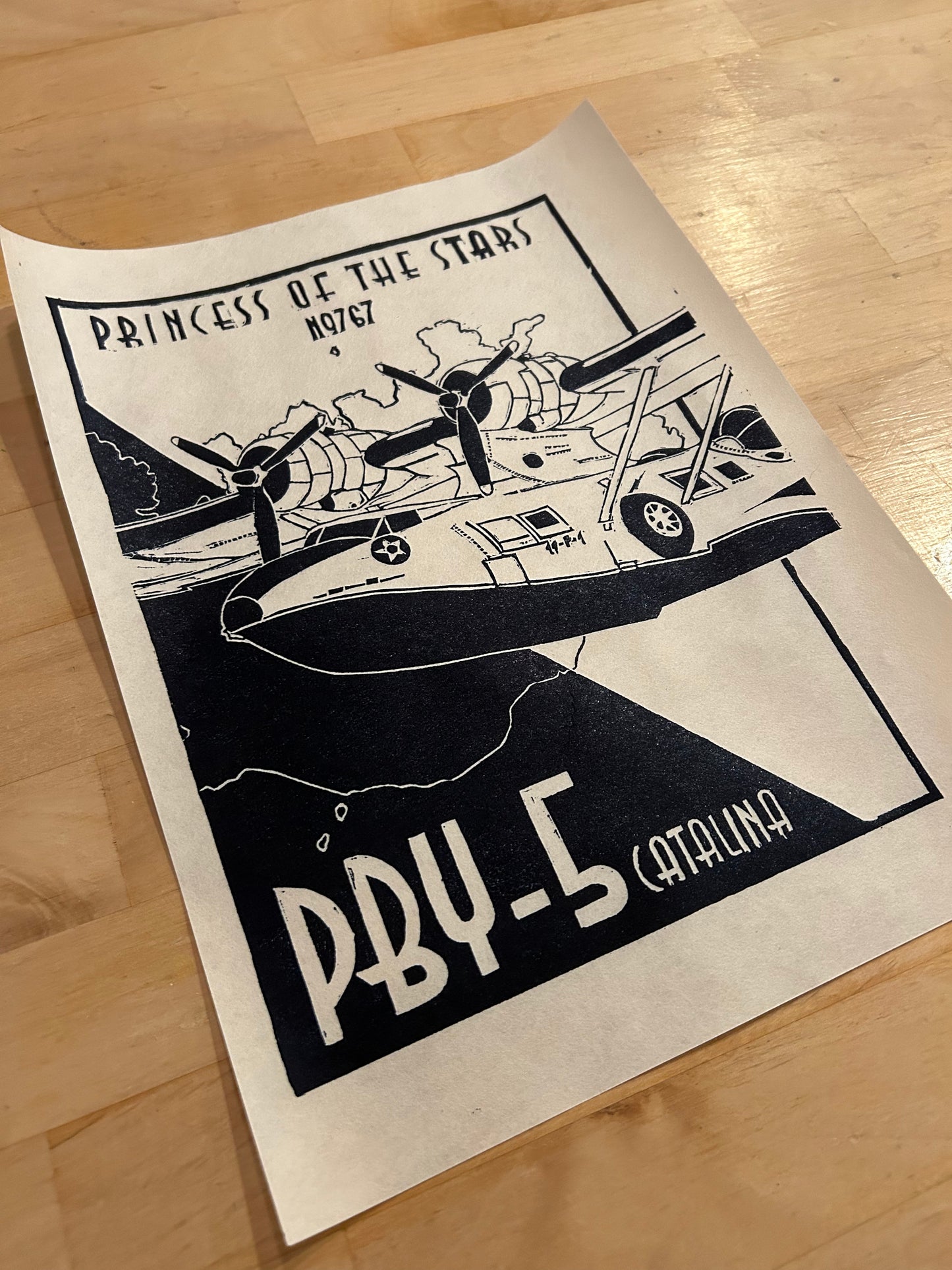 PBY Catalina "Princess of the Stars" Limited Edition Linocut Print
