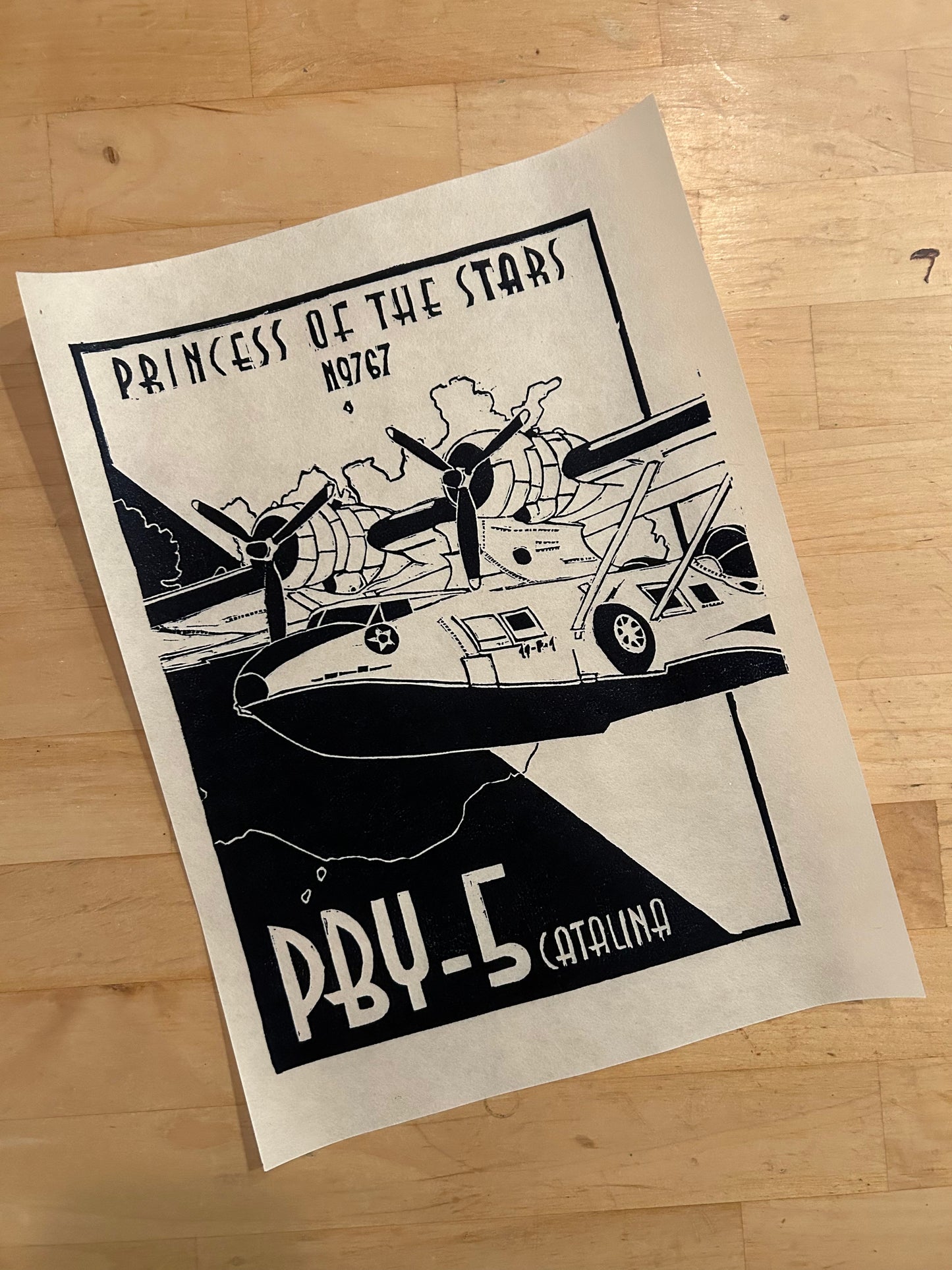 PBY Catalina "Princess of the Stars" Limited Edition Linocut Print
